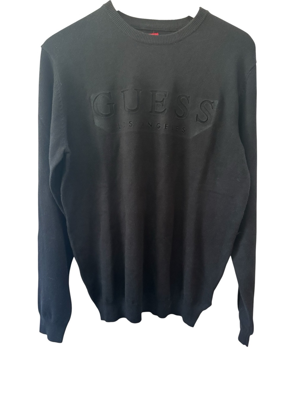 GUESS Sweater Black Embossed Logo Crewneck Mens Size Large NWT